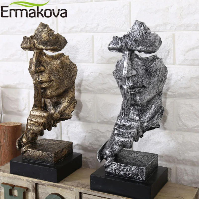 ERMAKOVA абстрактная Золотая Статуэтка тишины 35 см из смолы для лица Бесшумная Статуэтка для мужчин скульптура для дома и офиса украшение для гостиной