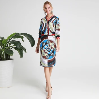 

Xiaomoli Autumn 2020 New Printed Fashion Suit Retro Skirt Suit