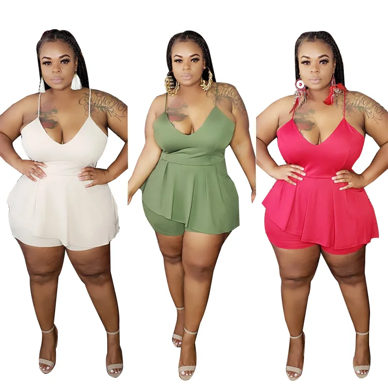 Zoctuo 2020 Solid Sexy Playsuit V-Neck Strap Rompers and Jumpsuits for Women Ruffles 3XL 4XL 5XL Plus Size Jumpsuit Club Rompers Zoctuo 2020 Solid Sexy Playsuit V-Neck Strap Rompers and Jumpsuits for Women Ruffles 3XL 4XL 5XL Plus Size Jumpsuit Club Rompers