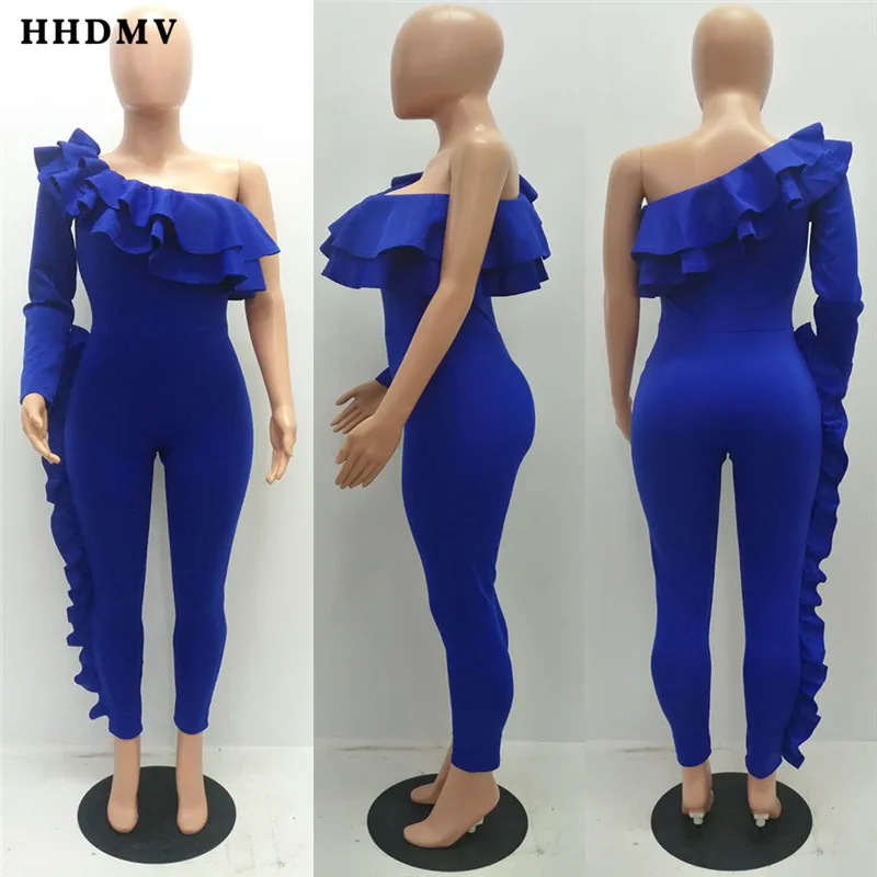 HHDMV GMER1154 высокие уличные коммутационные Стильные Комбинезоны Длинные рукава одно плечо оборки чистый цвет плотные комбинезоны длинные брюки