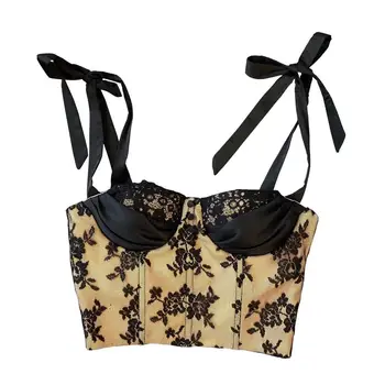 

Net Red with Grapefruit MM2020 Spring New Ribbon Bow Chest Pad High Waist Lace Camisole Top Ladies Sexy Top