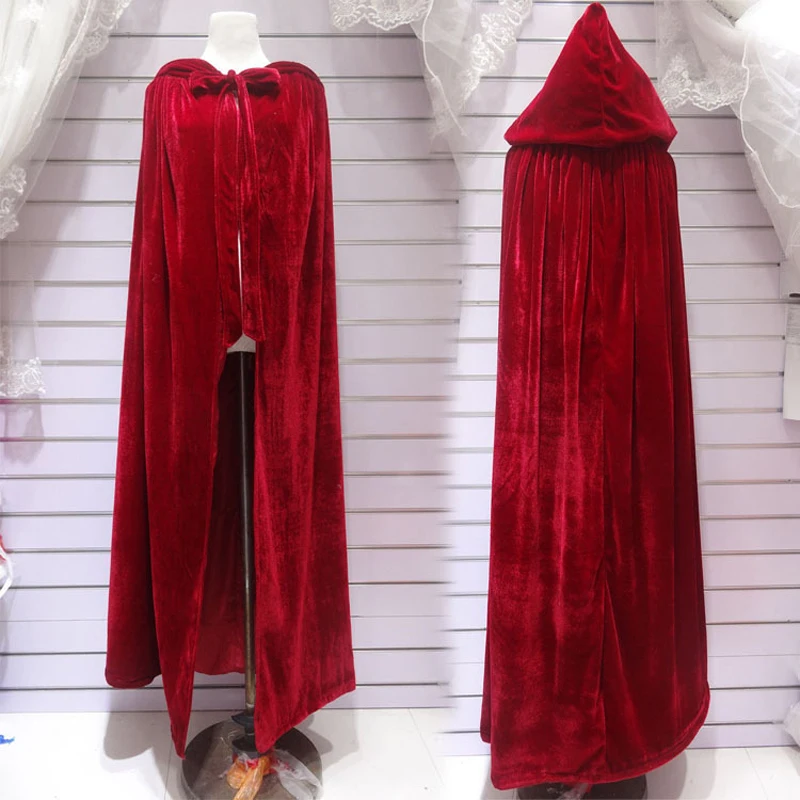 XXXXL XXXL плюс размер косплей костюмы Хэллоуин с капюшоном плащ вино бархат плащ Рождественский плащ Свадебная накидка - Цвет: red