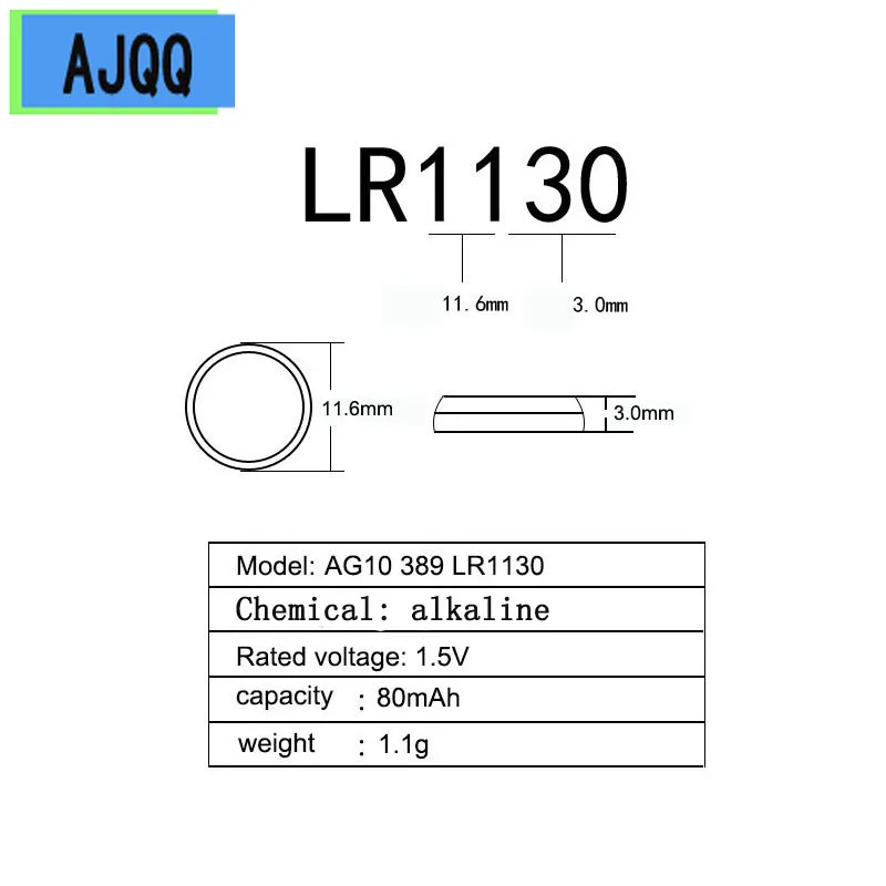 New 100PCS AG10 1.55V Button Battery LR1130 1130 SR1130 389A LR54