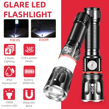 

Multifunctional Glare LED Flashlight 4 Modes COB Lighting USB Charging Magnet Outdoor Lighting Waterproof Zoomable Flashlight