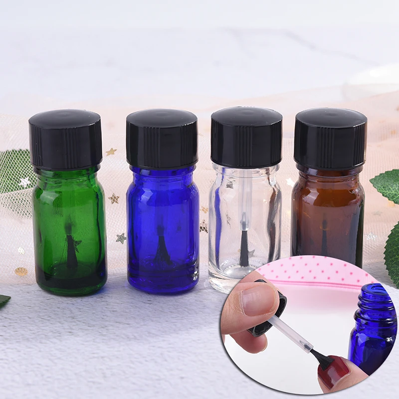 5ML Travel Empty Small Round Glass Essential Bottle Empty Cosmetic Containers Nail Polish Bottle with A Lid Brush 12pcs round empty tinplate box tins cans candle jars making kit containers for roma essential oil soy diy candle making 2 5oz