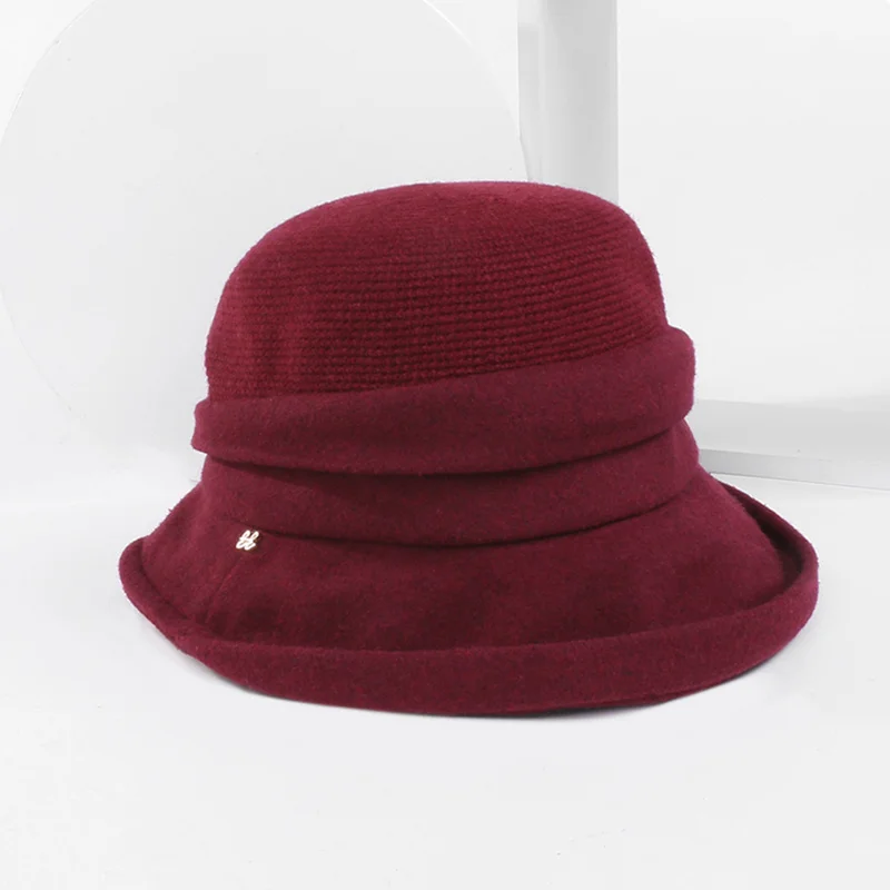 H763 женская шляпа Fedoras, Женская Высококачественная модная теплая Толстая шерстяная Складная Кепка, женская уличная Кепка для покупок, путешествий, церкви, Повседневная Кепка s