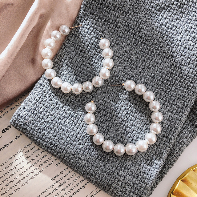 Imitation Pearl Hoops Earrings Fashion Letter C Big Stud Earring For Women Creole Jewelry Pendientes Aros Earrings Acce