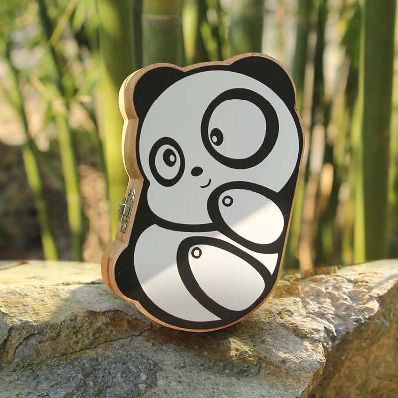 Cute Panda Baby Lanugo Deciduous Teeth Wooden Box Safe Environmentally Friendly Creative Birthday Gift
