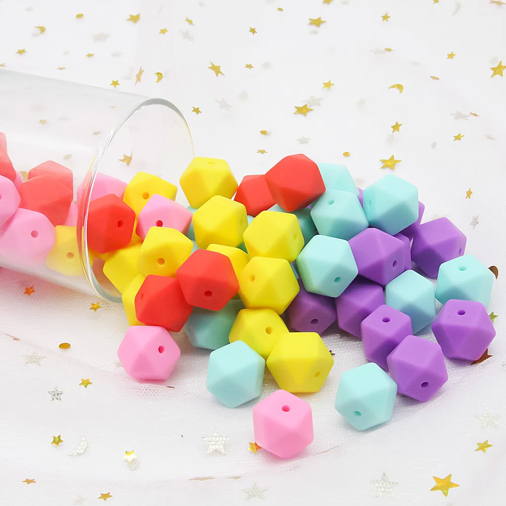 

Cute-Idea 100pcs 17MM silicone hexagon Beads teething nursing jewelry chain BPA free chewable toddle baby saft pacifier chain