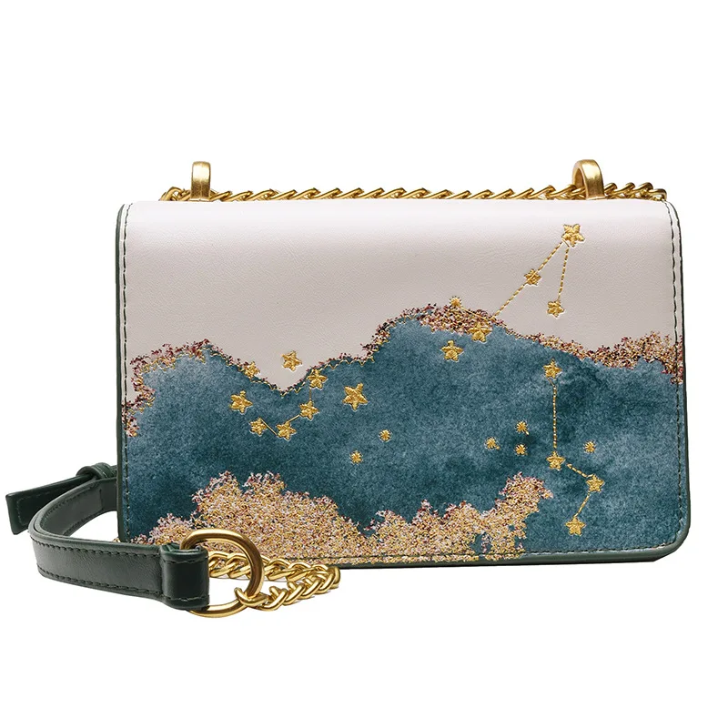 

Women's Messenger Bag New 2019 Fashion Luxury Contrast Color Fashion Trend Line Shoulder Embroidery Small Square Crossbody Bag