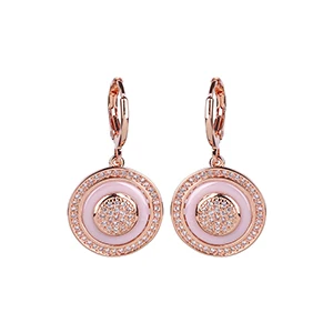 Pink Rose Gold Модные, уникальные, изысканные, резные, полые, 585 розовое золото, Круглый, белый, керамический, серьги для женщин, свадебные, вечерние, изысканные, трендовые ювелирные изделия - Окраска металла: Pink Rose Gold