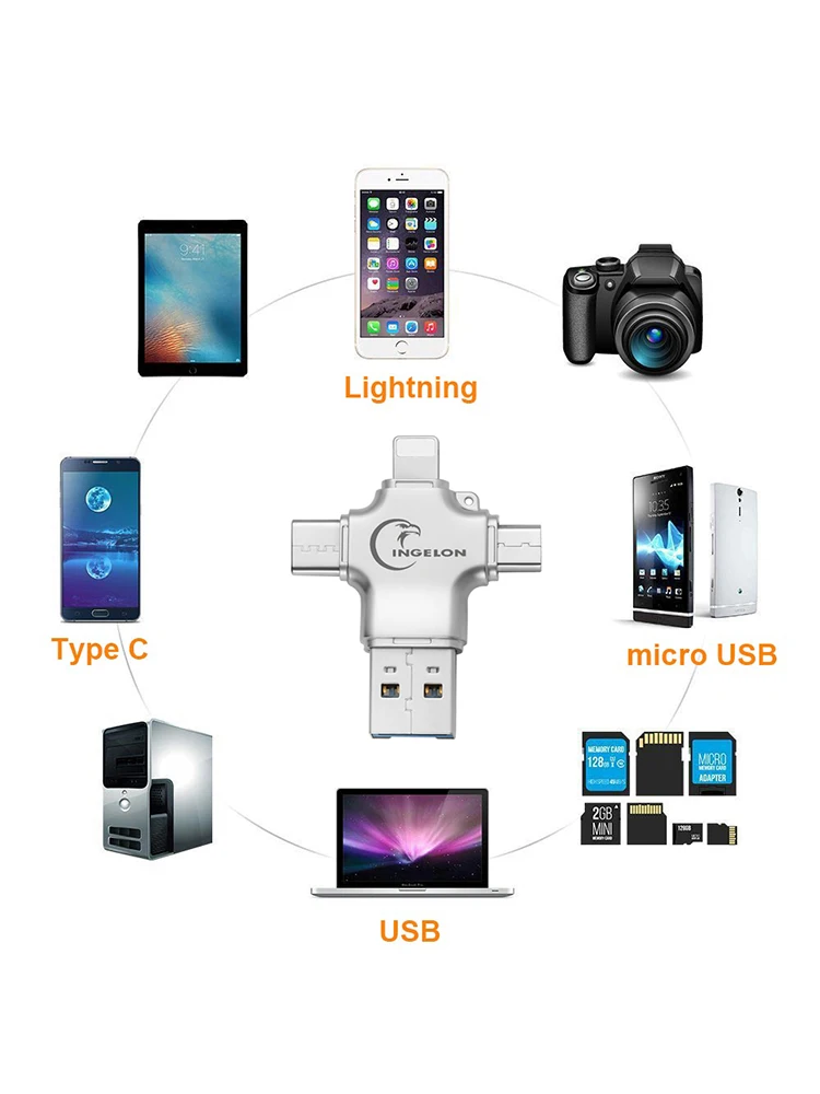 Ingelon Металл 4 в 1 SD кард-ридер microsd память OTG карта адаптер для iphone ios tipo c микро Android телефон USB3.0 TF ридер