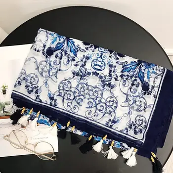 

2020 new fashion scarves summer countryside flowers large cotton hemp scarf tourism Beach Art Scarves air conditioning shawl