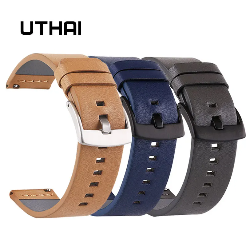 UTHAI Z26 Ремешки для наручных часов из натуральной кожи 18 20 22 24 мм Samsung Watch 46 44 42 40