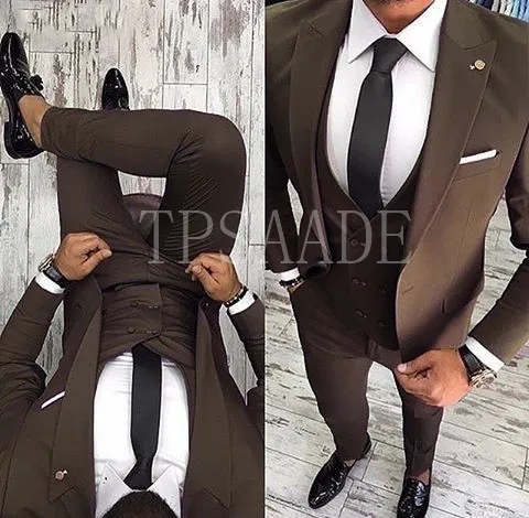Brown TPSAADE новейший дизайн пальто брюки зеленый мужской Костюм приталенный 3 предмета смокинг стильные костюмы для жениха на заказ Выпускной вечерние Блейзер Terno - Цвет: Brown