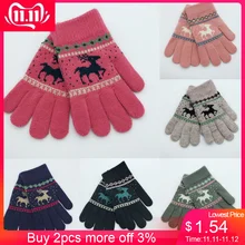 Рождественские детские зимние теплые варежки с мультяшным оленем, вязаные перчатки, муфта для новорожденных мальчиков и девочек# EW