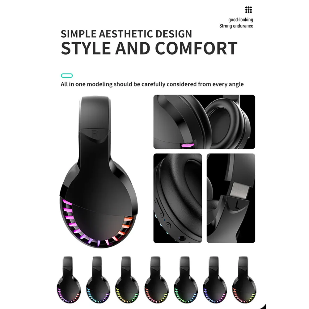 Gaming Headset Wired Dual Mode RGB Light Over Head Headphones Noise Cancelling for Laptop Mobile Phone Tablet Game Accessories