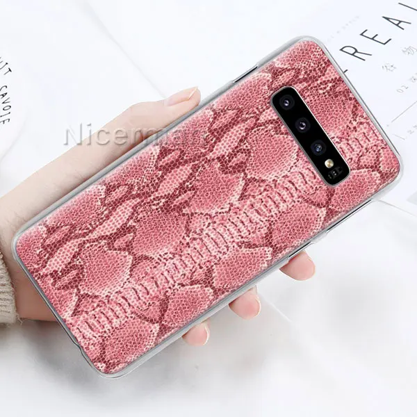 Кожаная обложка розового цвета со змеиным рисунком чехол для телефона для samsung Galaxy S10e S10 плюс S8 S9 Примечание 10 плюс 8 9 S6 S7 край Твердый Чехол - Цвет: 06