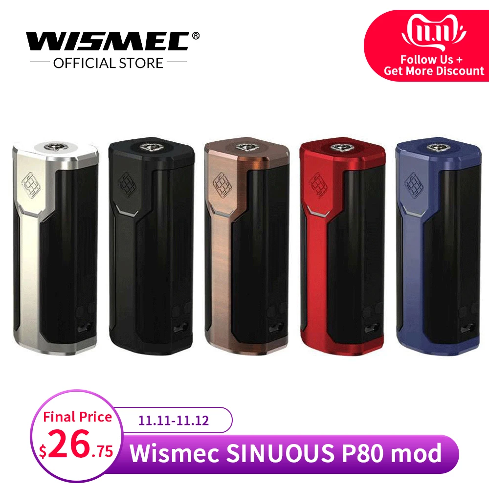 Vente Original Wismec sinueux P80 mod avec Elabo Mini réservoir 2ML 80W boîte à cigarettes électronique mod KIT