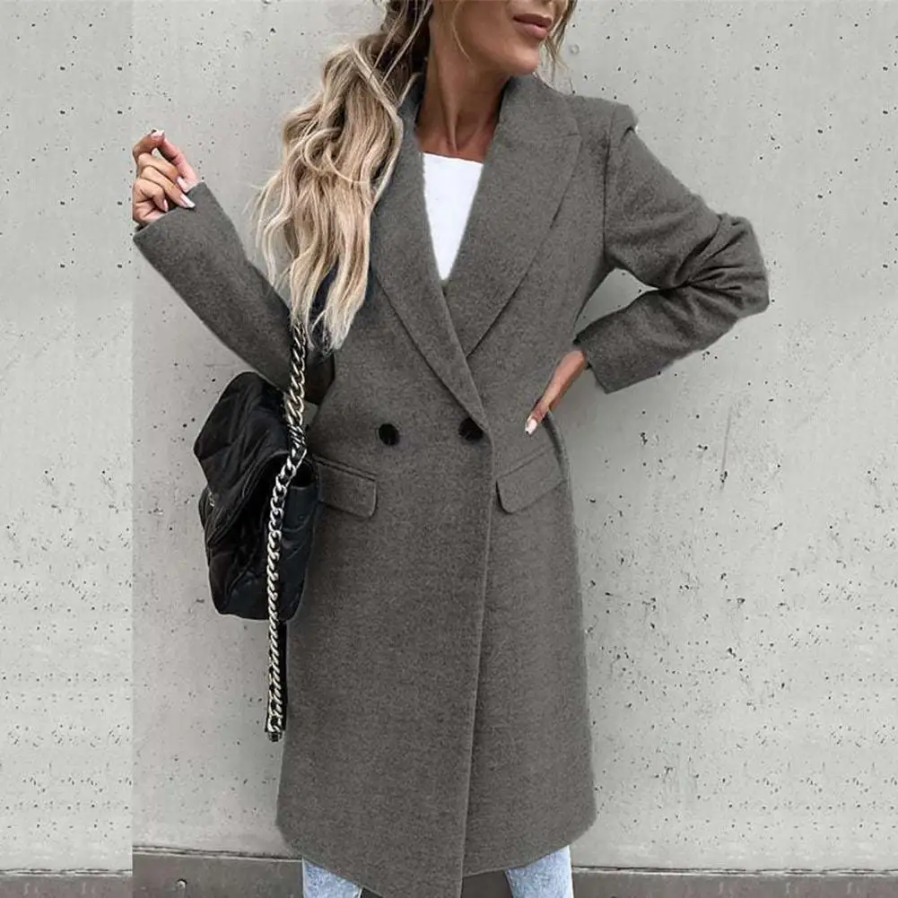 Ladies Overcoat Winter Elegant Button Placket Suit Collar Straight Style Coat for Daily Life Long Blazer Women | Женская одежда