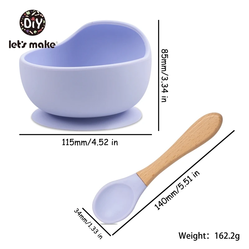 Let's Make Children's Tableware Silicone Baby Feeding Bowl Set Spoon Easy To Clean Soft Pink Food Plate Bamboo Dishes For Games