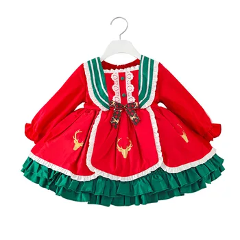 

2020 Baby Infant Toddler Girl Long Sleeve Red Vintage Christmas Deer Party New Year Dresses for kids Girls 1 2 3 4 5 years