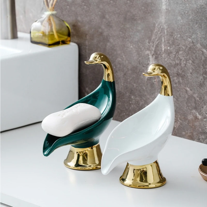 Swan shaped Ceramic Soap Rack Countertop Stand up Soap Dish Sink Soap