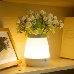 LED Creative Touch Switch Vase Night Light USB Charging Bedroom Bedside Dimmable Luminous Fun Lamp Rose Potted Flower Fire Light