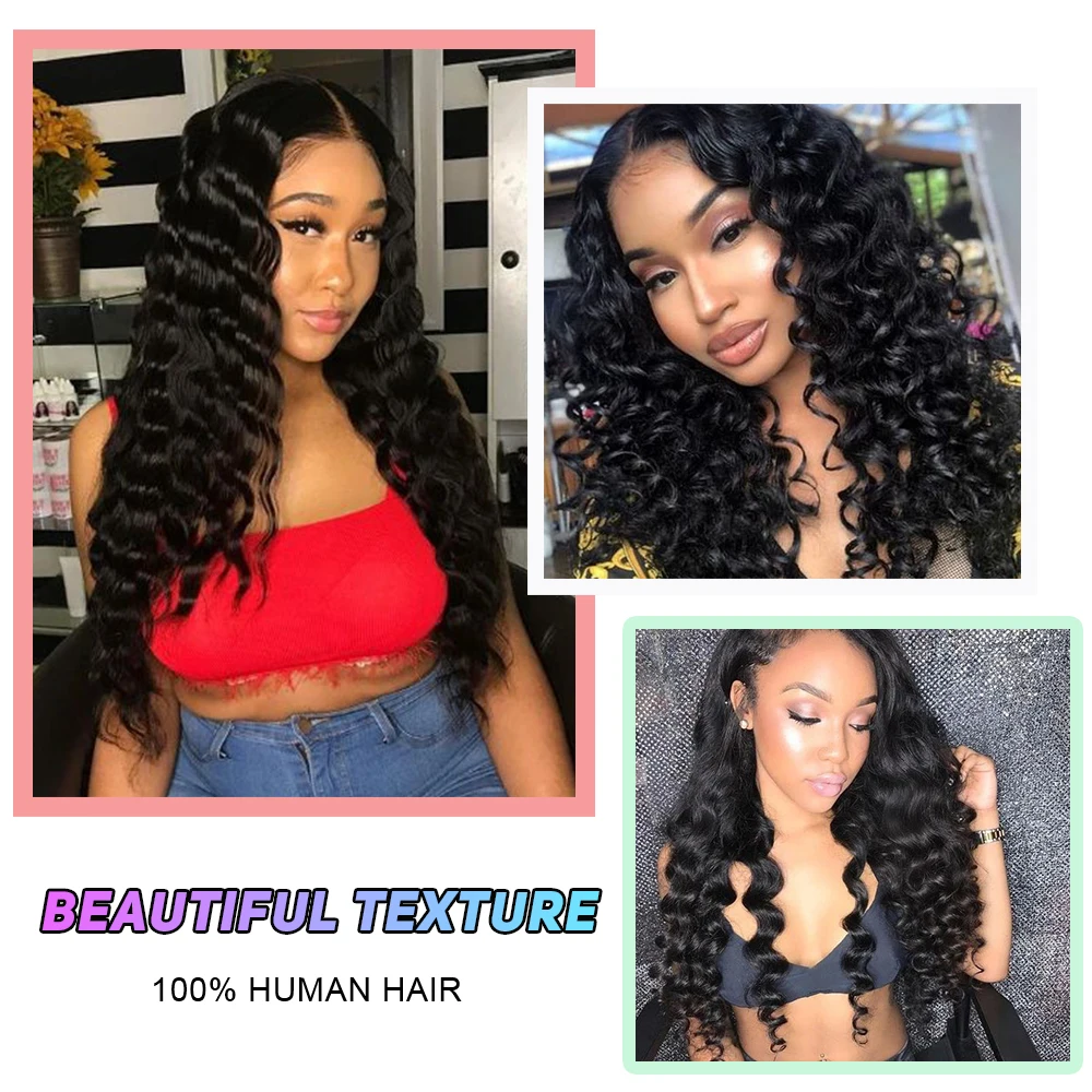 Peruvian Loose Deep Wave Bundles With Closure 3/4Bundles With 4x4 Closure Remy Human Hair Weave Bundles With 13x4 Lace Frontal