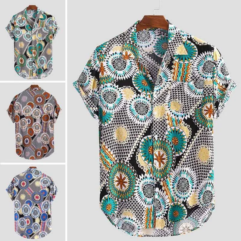 INCERUN Men Printed Shirts Casual Short Sleeve Turn Down Collar Shirt Man Floral Loose Buttons Blouse Streetwear Summer Tops 5XL INCERUN Men Printed Shirts Casual Short Sleeve Turn Down Collar Shirt Man Floral Loose Buttons Blouse Streetwear Summer Tops 5XL