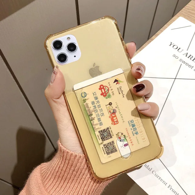GTWIN Роскошный прозрачный держатель для карты чехол для телефона для iPhone 11 Pro Чехол ID кредитный слот Мягкий ТПУ чехол для iPhone 11 Pro Max задняя крышка - Цвет: Золотой