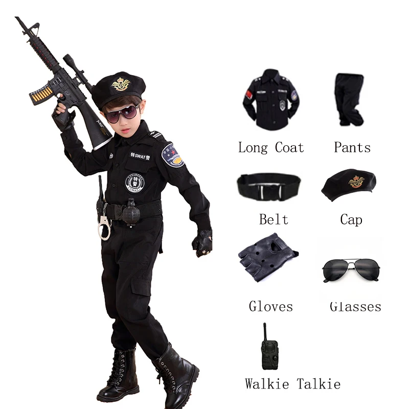 Children Halloween Policeman Costumes Kids Party Carnival Police Uniform 110 160cm Boys Army Policemen Cosplay Clothing