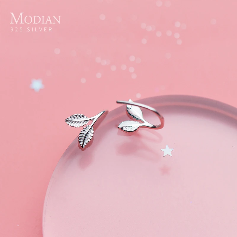 Modian New Charm Tree Leaves Simple Hoop Earrings for Women Wedding Engagement Statement Jewelry 925 Sterling Silver Bijoux | Украшения и