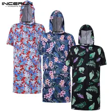 INCERUN, женский, Мужской пуловер с цветочным принтом, короткий рукав, с капюшоном, для пляжа, для серфинга, для купания, банное полотенце, накидка, плащ, Модное пончо, толстовки