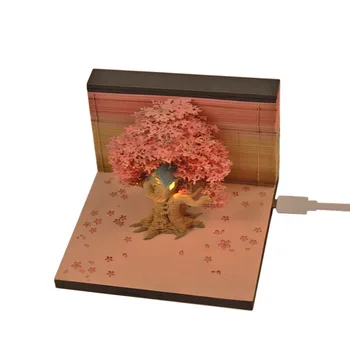 

DIY Note Paper Art Building Block 3D Sticky Memo Notes Tree House Model With Light Decorations For Home Craft Miniatures