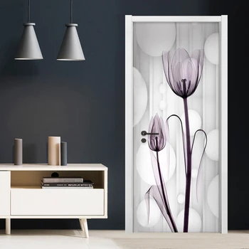 

Modern Simple Transparent Flower Tulips Photo Wallpaper 3D Living Room Bedroom Door Sticker Murals Home Decor PVC Waterproof 3 D