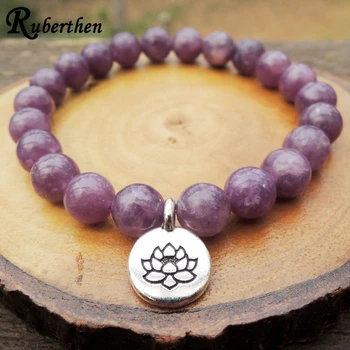 

Ruberthen New Style Lepidolite Bracelet Lotus Chaem Mala Beads Bracelet Natural Crystals Healing Bracelet For Women