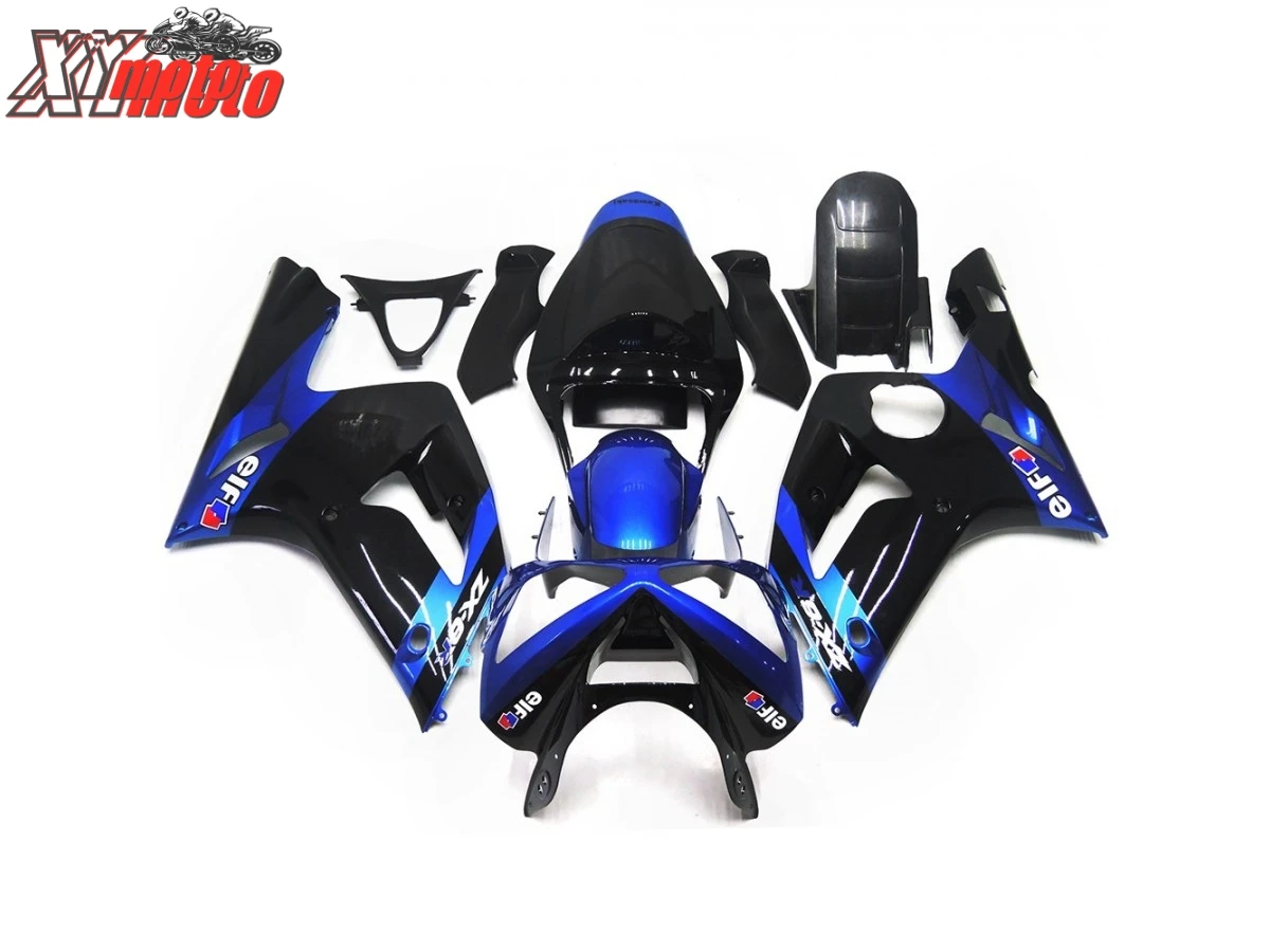 

Motorcycle ABS Fairing Kit For Kawasaki ZX6R 636 2003-2004 Injection Full Fairings ZX-6R 03-04 Gloss Black Blue Bodyworks