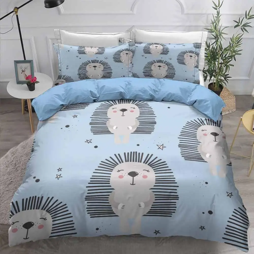 

Cute Hedgehog Bedding 2/3 Pieces Set Kids Bedroom Decor Soft Microfiber Comforter Cover Twin Queen King with 1/2 Pillowcases