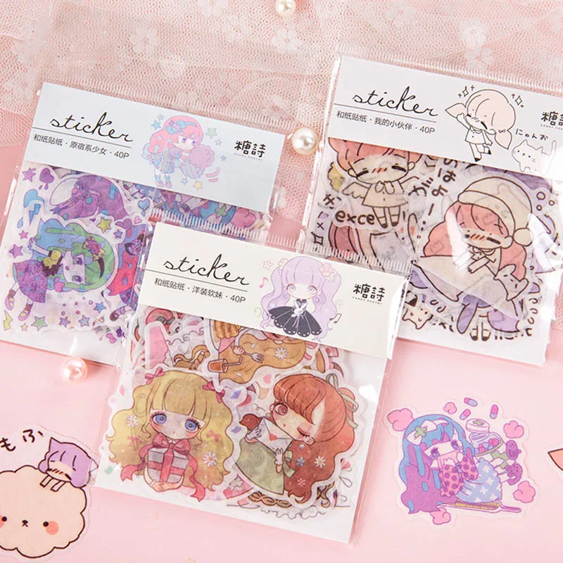 40 шт./пакет Kawaii мультфильм девушки наклейки декоративные Сделай сам стикер s Дети скрапбукинга клейкая наклейка дневник, фотоальбом Декор стикер