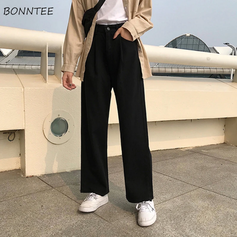 Jeans Women Solid Trendy All match High Quality Female Korean Style Wide  Leg Trousers Womens Loose Students Solid Pockets Chic|Jeans| - AliExpress
