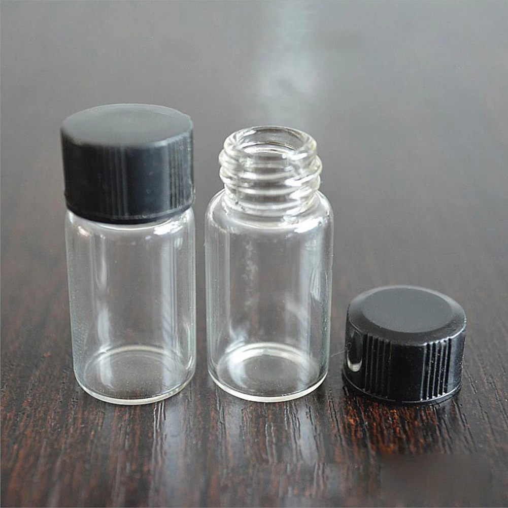 Black cap Clear vial 50 шт Прозрачные Янтарные маленькие стеклянные флаконы Бутылочки коричневый образец лабораторный флакон для реактивов контейнеры с винтовой крышкой 3 мл - Цвет: Black cap Clear vial