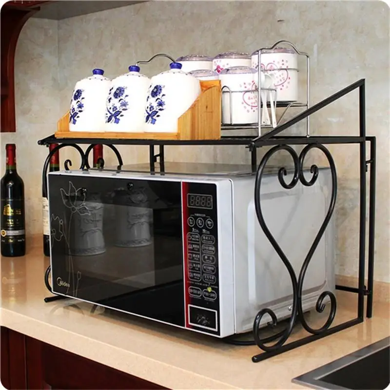 

High quality Multi functional Kitchen Storage Stand Iron Oven Rack Fold-able Frame Utility Storage Shelf Plate Organizer