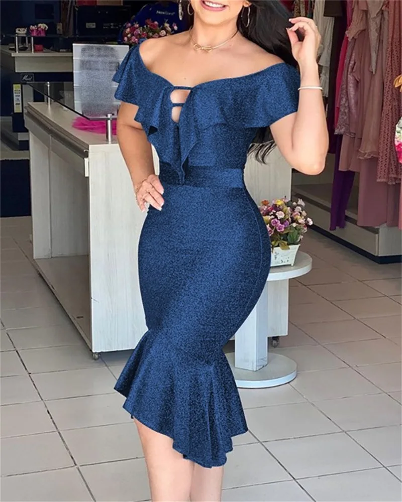 ruffle sleeve formal dress