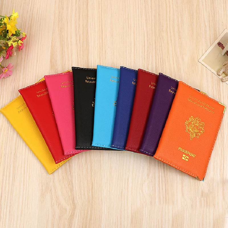 France Passport Cover PU Leather Credit Card Slots Unisex Candy Color French Passports Organizer For Travel Hot Sale | Багаж и сумки