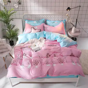 

Bedding set Single Double Full Queen King Size Duvet Cover Sheet Pink Flowers Black Striation 4-Piece XHS0039