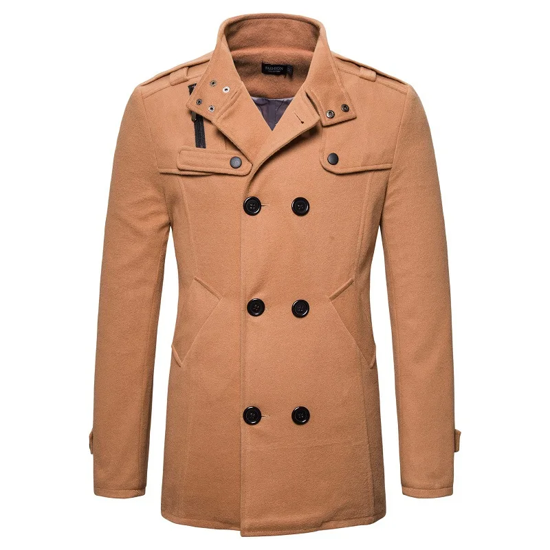 Fashionable Men's Woolen Coat Long Sleeve Classic Warm Male Long Jacket Side Pockets Solid Smart Casual Trench Fashionable Men's Woolen Coat Long Sleeve Classic Warm Male Long Jacket Side Pockets Solid Smart Casual Trench