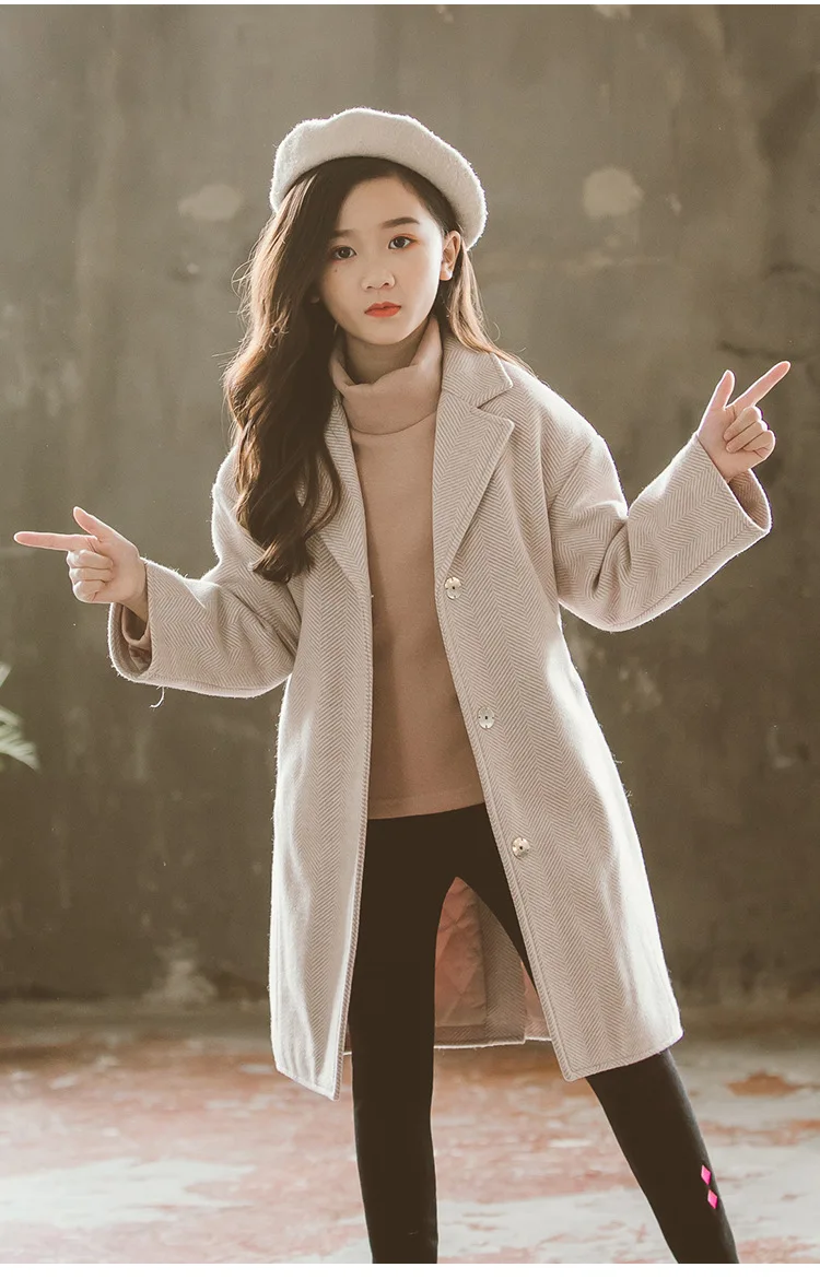Baby Girls Autumn Winter Wool Coat Fashion Long Sleeve Outwear High Quality Long Thicken Warm Coat for 2-17Y Teens Jackets CL117