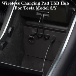 Almohadilla de carga inalámbrica USB Hub para Tesla Model 3, accesorios de almacenamiento de memoria, 5/6 puertos, SSD, disco Sticks, Kit de consola central