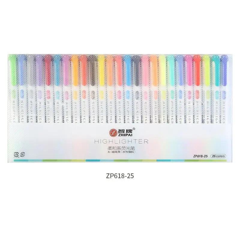 25 Colors Double Head Highlighter Pen Colors Fluorescent Highlighters Art Marker School&Office Art Stationery Supply